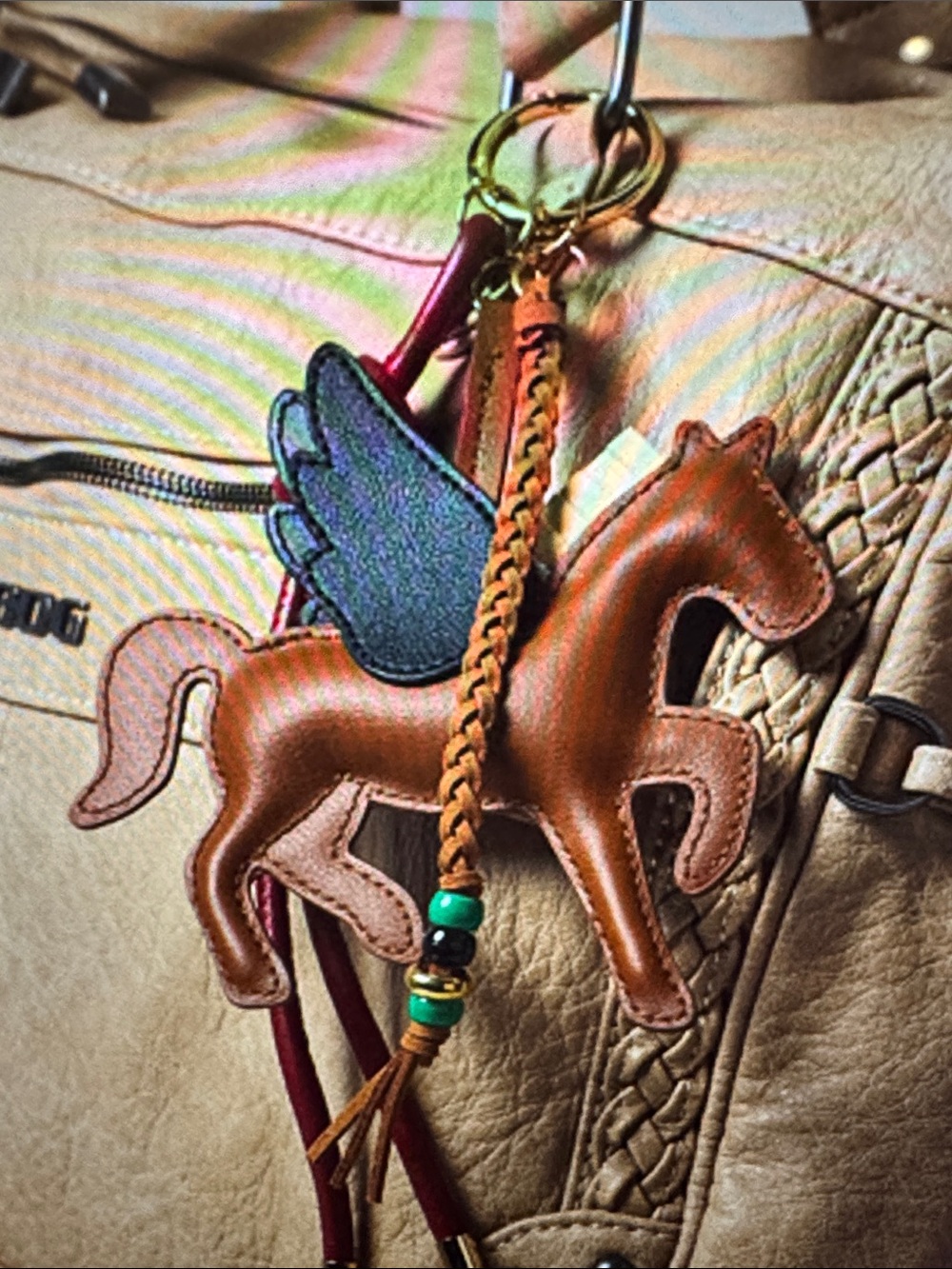 Urban Outfitters Brown Pegasus Leather Keychain